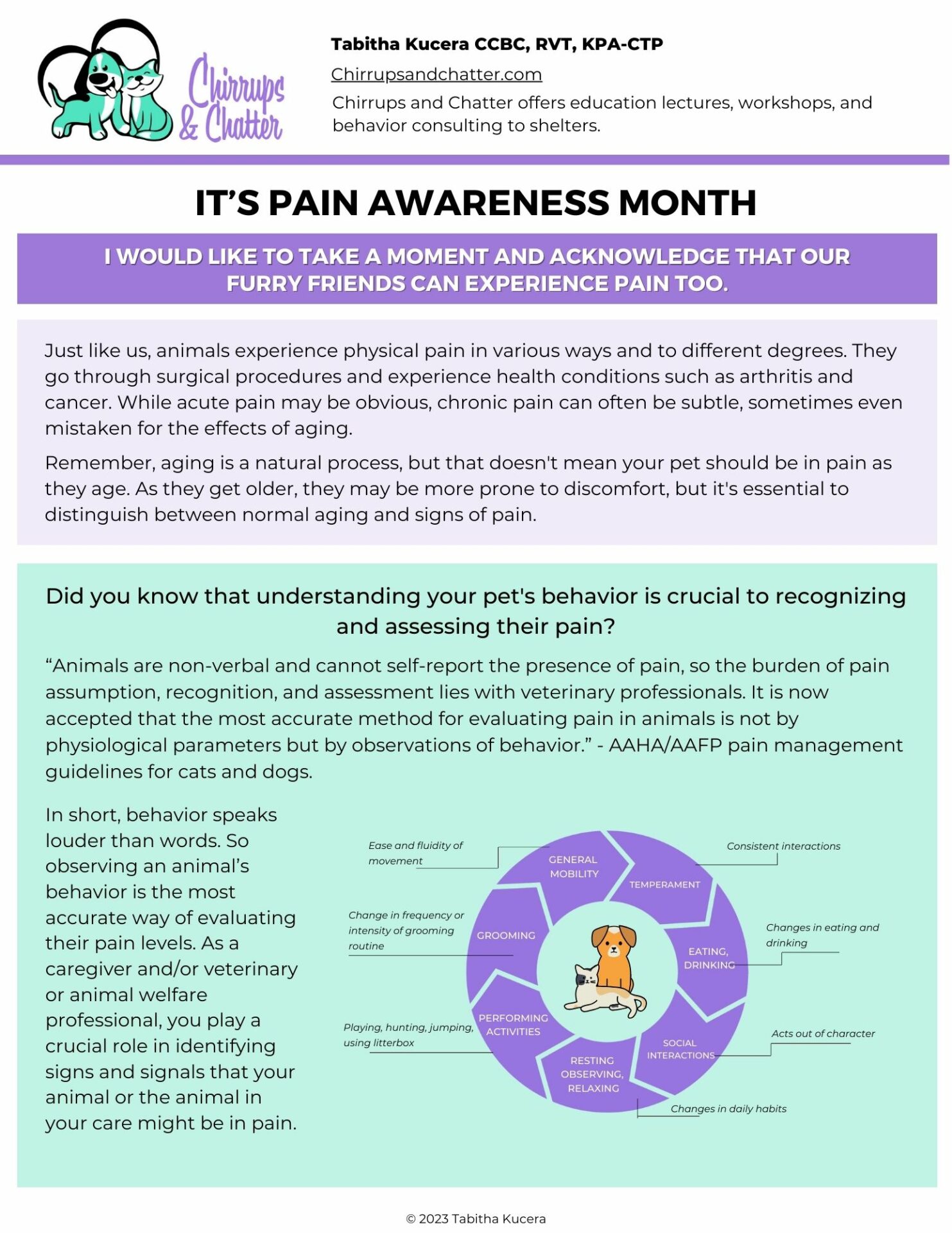cover page for Pain Awareness Month handout
